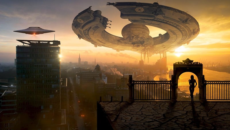 Surreal sci-fi fantasy landscape